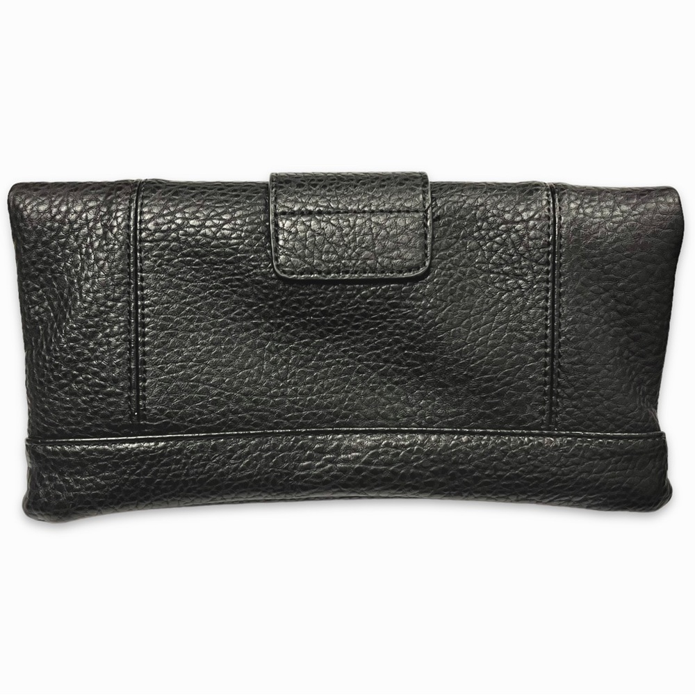 Black Leather Gunmetal Rivets Clutch Crossbody Bag NWOT - Picture 13 of 14